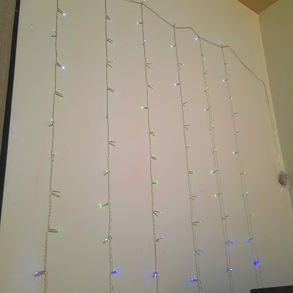 Blue white green curtain lights